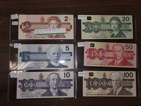 series of Canadian bills $2 - $100 1986-1991