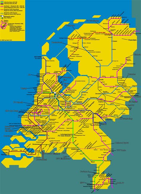 Detailed train map of Netherlands (Holland) | Netherlands | Europe ...