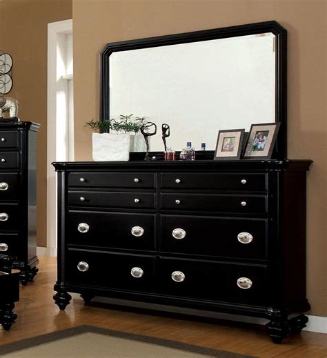 CM7652M Contemporary Black Dresser and Mirror Set - Luchy Amor Furniture