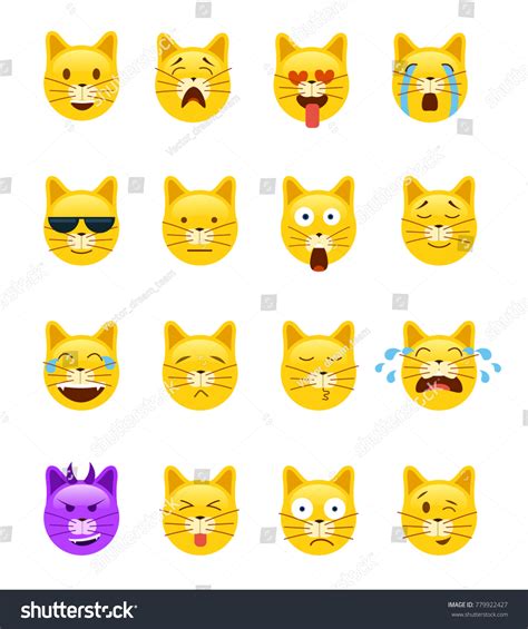 Set Cat Emoticon Emoji Sticker Vector Stock Vector (Royalty Free ...