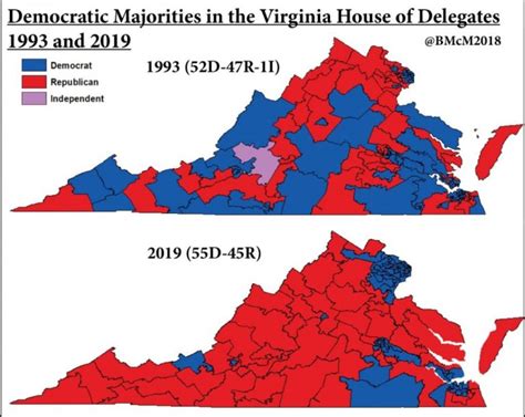 Maps of Virginia House of Delegates 1993 and 2019 – The Bull Elephant