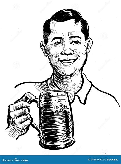 Happy man drinking beer stock illustration. Illustration of clipart ...