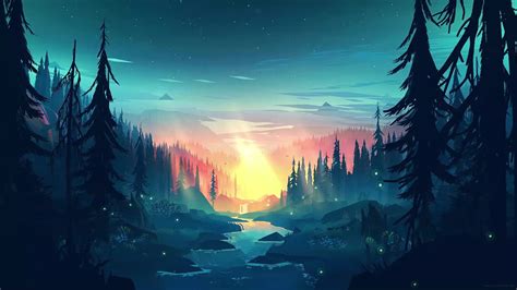 River Forest Sunset Live Wallpaper - WallpaperWaifu