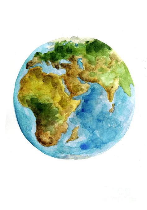 Planet Earth Watercolor Poster Painting by Joanna Szmerdt