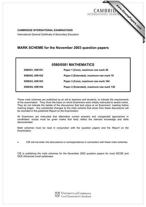 MARK SCHEME for the November 2003 question papers 0580/0581 MATHEMATICS ...