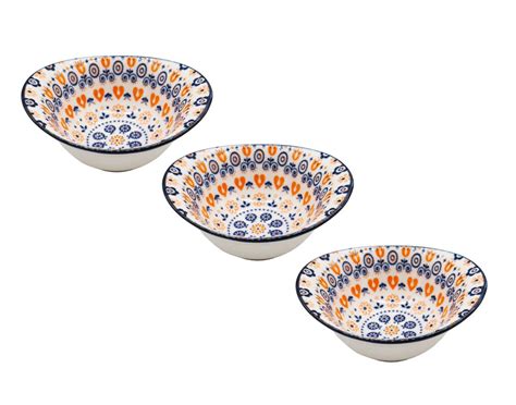 Decorative Ceramic Serving Bowls Set 3, Ambient Design B, Orange & Blue ...