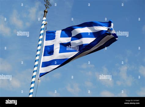 Waving Greek flag Stock Photo - Alamy