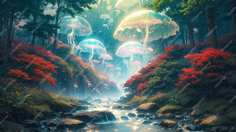 Premium AI Image | Jellyfish Forest 4K HD Landscape Desktop PC Wallpaper