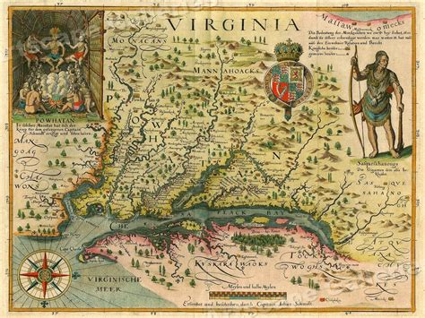 1620s “Virginia” Vintage Style Early Colonial America Map - 20x28 ...