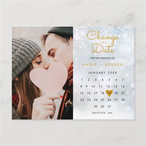 Change the Date Update Calendar Photo Winter Announcement Postcard | Zazzle