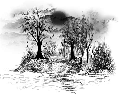 Free Black And White Landscape Drawing, Download Free Black And White ...