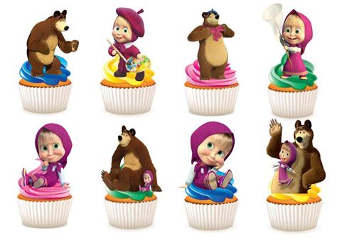 Buy 30 x Masha and the bear Party STAND UP Edible Paper Cupcake Toppers ...