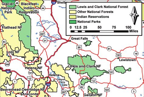 Location map of Lewis and Clark National Forest. | Download Scientific ...