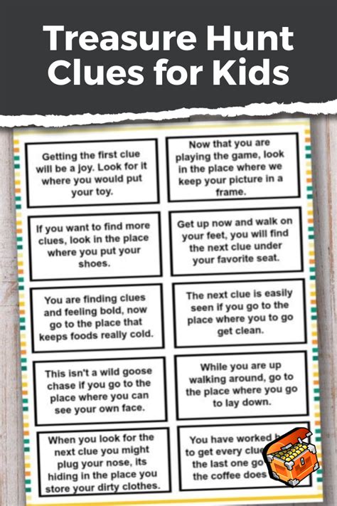 Treasure Hunt Clues for Kids | Printable Game