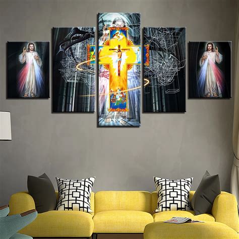 HD Printed Decoration Wall Art Living Room Frame 5 Pieces Christian ...