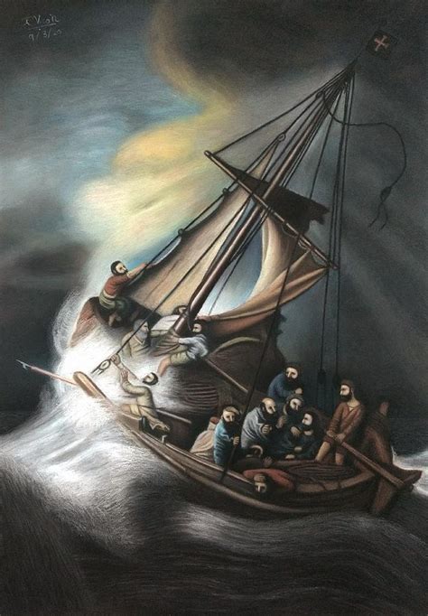 Storm on the sea of Galilee Pastel by Vishvesh Tadsare