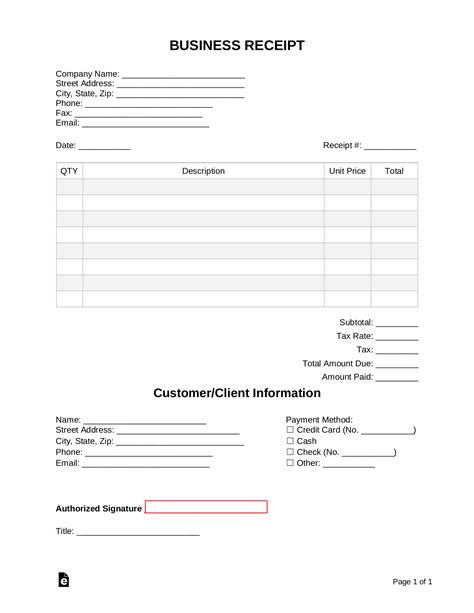 Printable Receipt Form