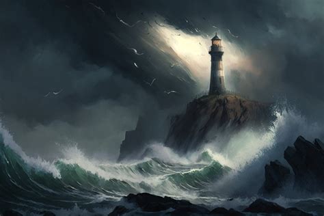 Art Print Lighthouse in Storm Printable Artwork Lighthouse Ocean Wall ...