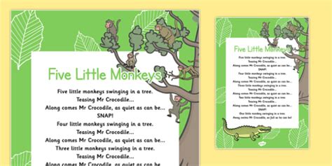 5 Little Monkeys Nursery Rhyme Poster (teacher made)