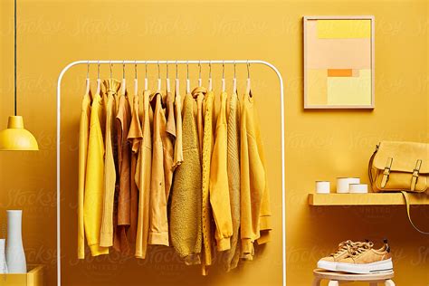 «Vivid Yellow Wardrobe With Clothes On Rack» del colaborador de Stocksy ...