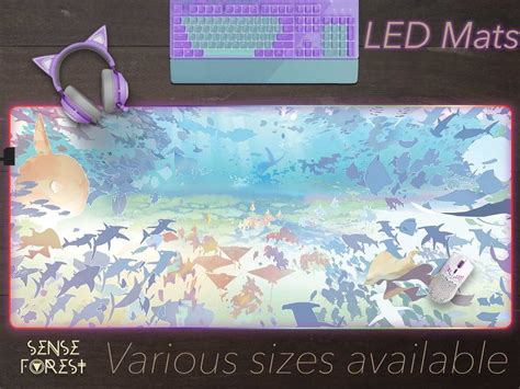 Blue Ocean Fish Stingray Desk Mat RGB , XXL Fish Crowd Peaceful Gaming ...