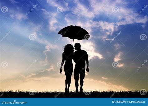 Couple with Umbrella in the Rain Stock Illustration - Illustration of ...