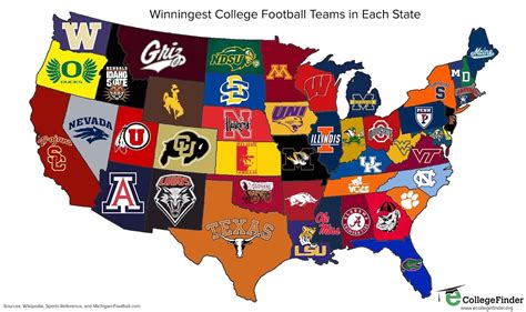 Map of winningest college football team in each U.S. state College ...