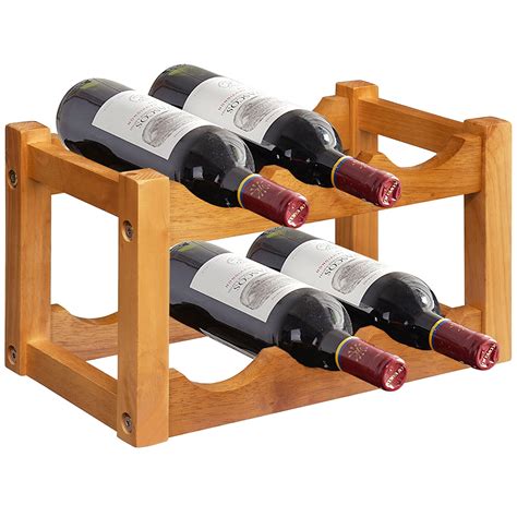 Costway 2-Tier Rubber Wood Wine Rack 6 Bottles Wine Display Holder ...