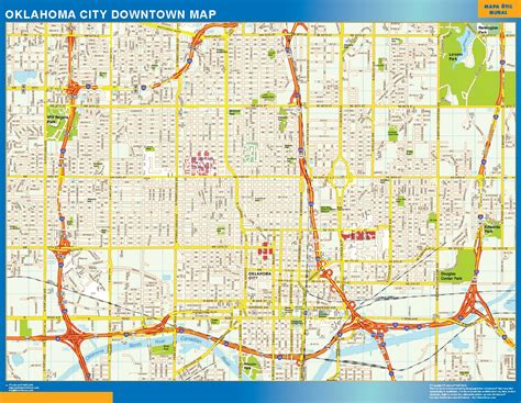 Oklahoma City downtown wall map | Wall maps of countries of the World