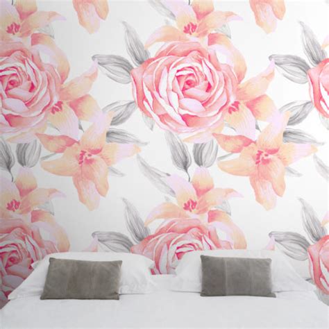 Watercolor Pink Roses Wallpaper - Moonwallstickers.com