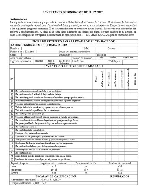 Test de Sindrome de Burnout de Maslach (Inspectores) | PDF | Burnout ...