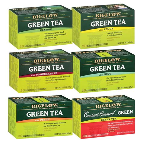 Bigelow Green Tea 6 Flavor Variety Pack, 20 Count Box (Pack of 6 ...