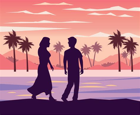 couple silhouette on the beach 14175663 Vector Art at Vecteezy