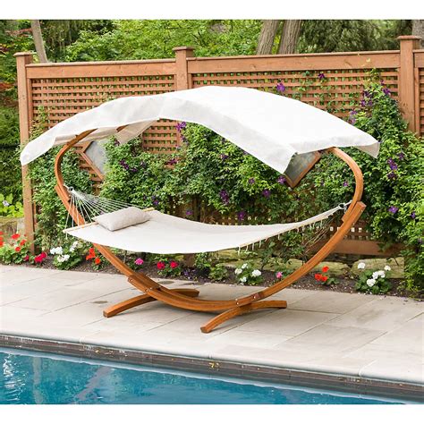 Leisure Season Hammock Stand with Hammock and Canopy | The Home Depot ...