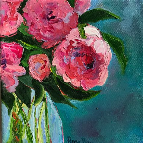 Pink flower Painting, Small Oil Painting, Bright Pink, Tiny flower art