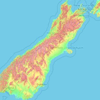 South Island topographic map, elevation, terrain