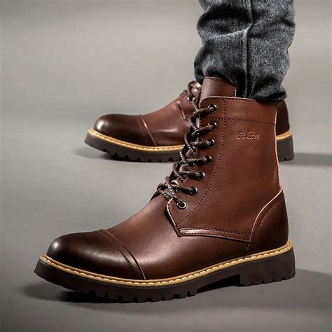 Spring Autumn Retro Men Genuine Leather Work Boots Vintage Real Leather ...