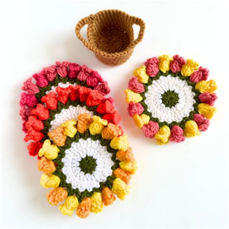 Flower Pot Coaster Set FREE Crochet Pattern - HyggeCrochetCo