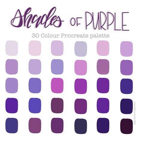 Procreate Colour Palette | Shades Of Purple | 30 Colours | Instant ...