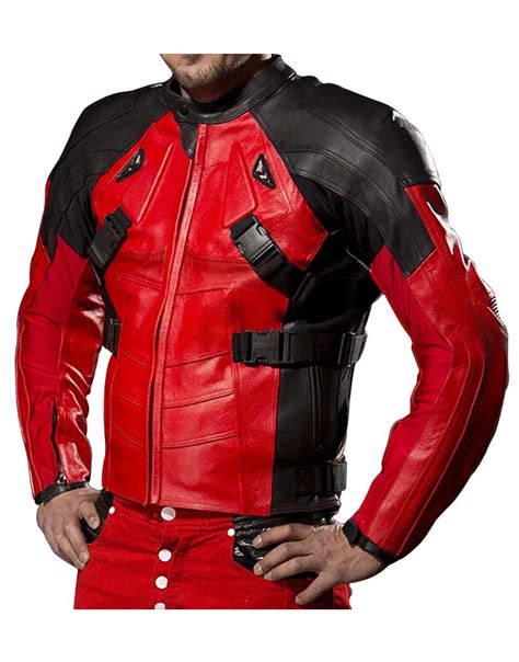 Red and Black Leather Deadpool Motorcycle Jacket - UJackets