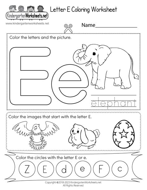 Free Printable Letter E Coloring Worksheet