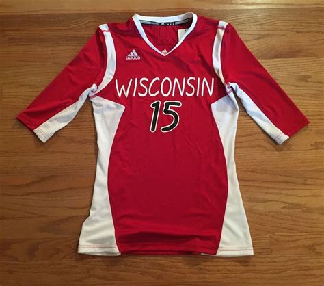 New Adidas Women's Medium Wisconsin #15 3/4 Sleeve Volleyball Jersey ...