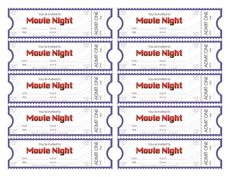 DIY tickets for movie night | Movie night flyer, Movie ticket template ...