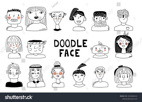 Set Doodle Faces Black White Doodle Stock Vector (Royalty Free ...