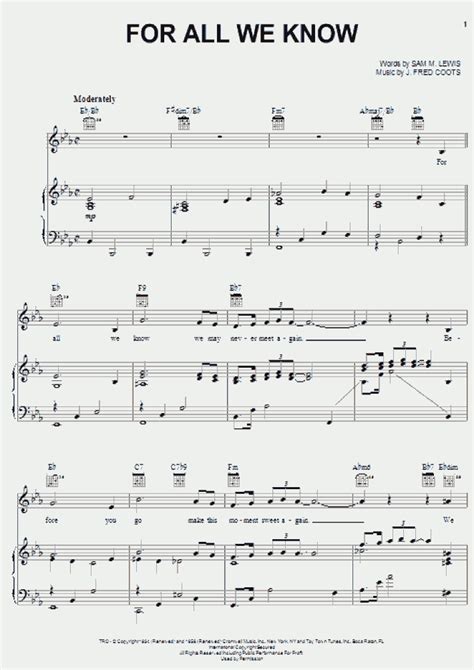 For All We Know Piano Sheet Music | OnlinePianist