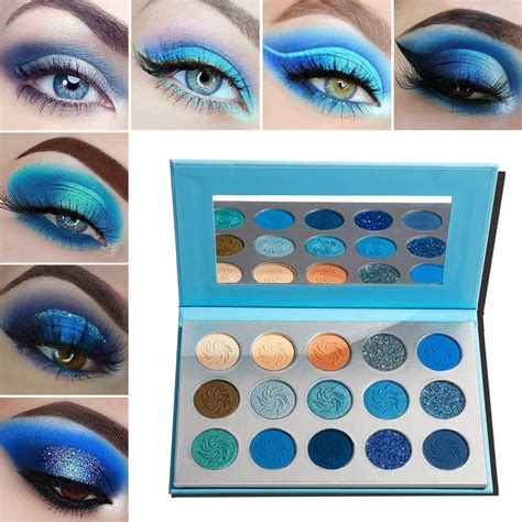 Blue Eyeshadow Palette Makeup,Afflano Pro Matte Glitter Highly ...