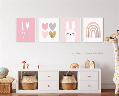 Pink Printable Nursery wall Art Set of 4 Poster Baby Girl | Etsy