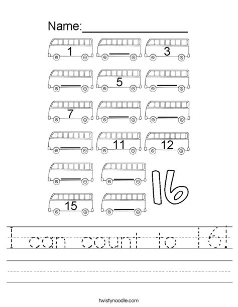 I can count to 16 Worksheet - Twisty Noodle