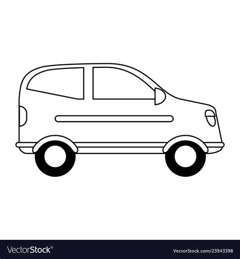 Car vehicle sideview cartoon black and white Vector Image