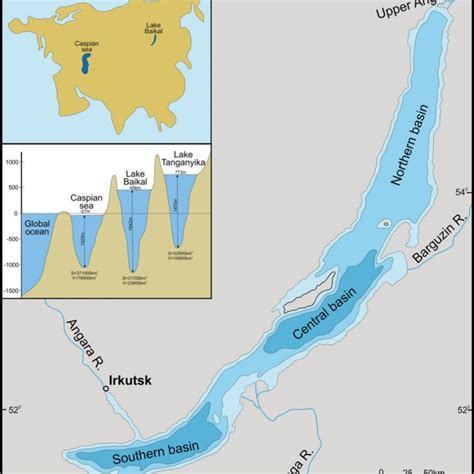 Bathymetric map of Lake Baikal. Geographical location, basin size, and ...